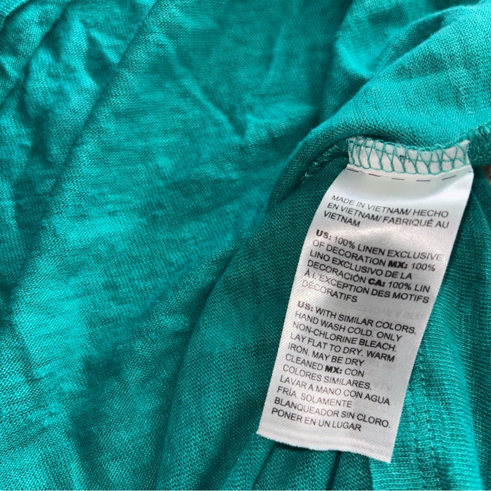 Chico's Vibrant Teal Short Sleeve Top Linen ruffle - Picture 5 of 5